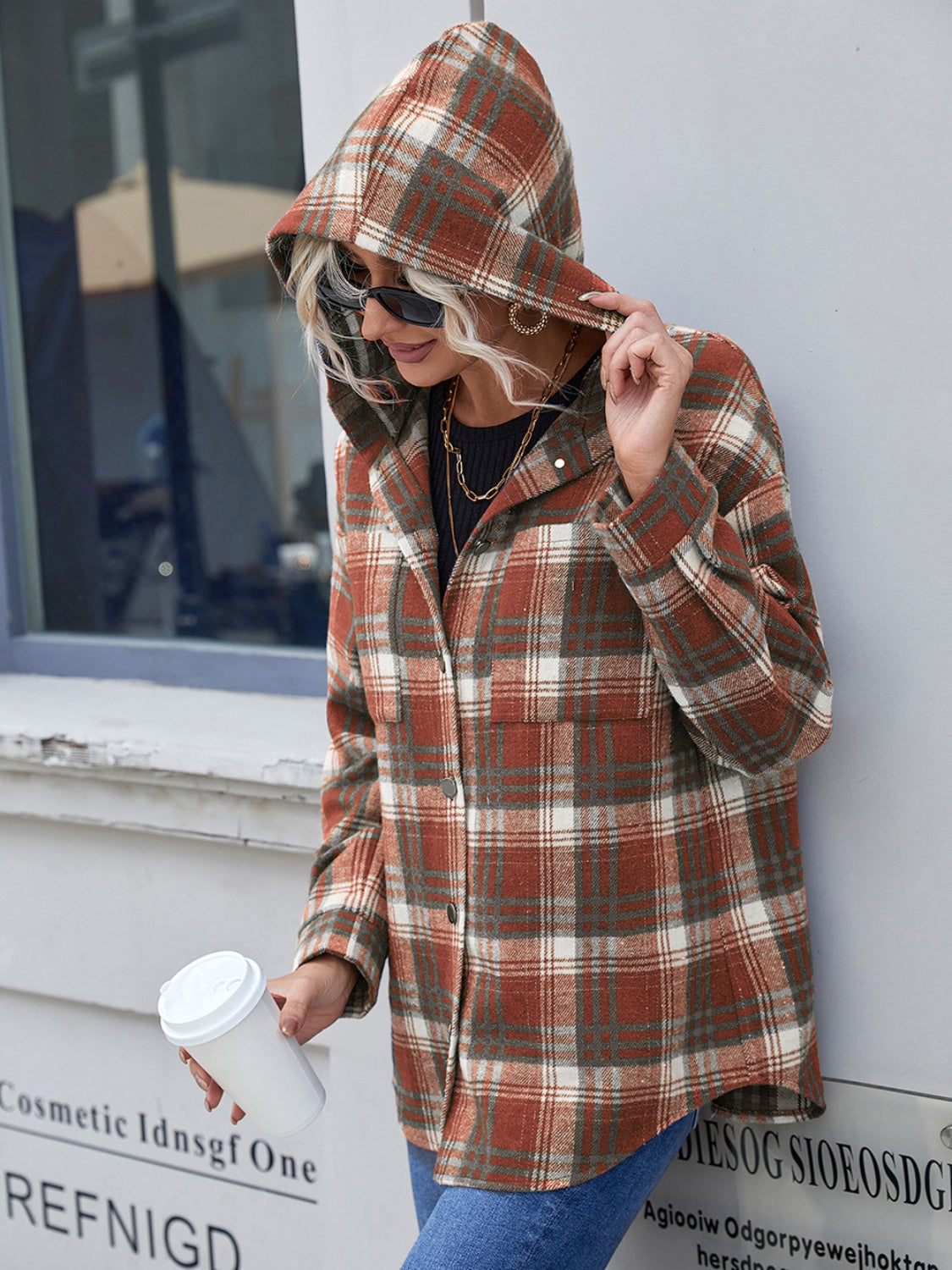 Ivy Lane Plaid Button Up Long Sleeve Hooded Jacket - Whispering Desires Shoppe