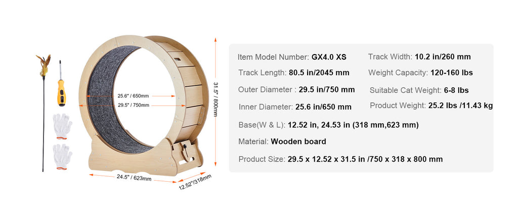 SucceBuy Wooden Cat Exercise Wheel with Removable Carpet