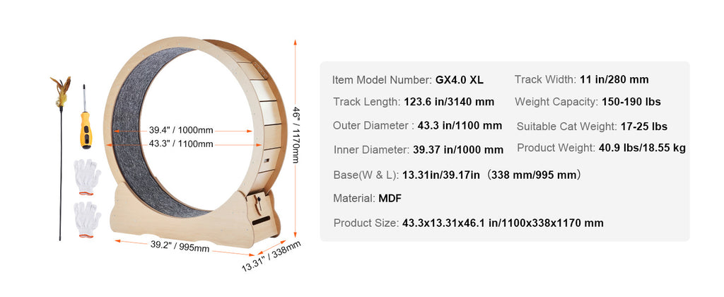 SucceBuy Wooden Cat Exercise Wheel with Removable Carpet