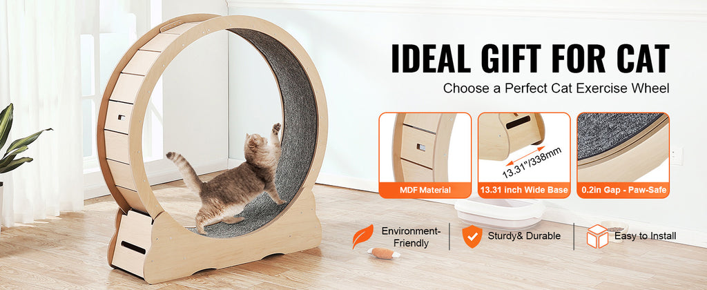SucceBuy Wooden Cat Exercise Wheel with Removable Carpet