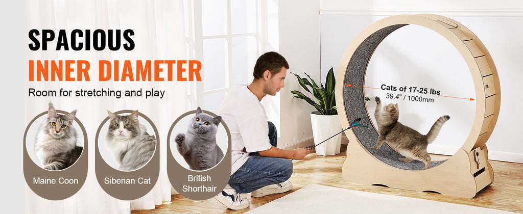 SucceBuy Wooden Cat Exercise Wheel with Removable Carpet