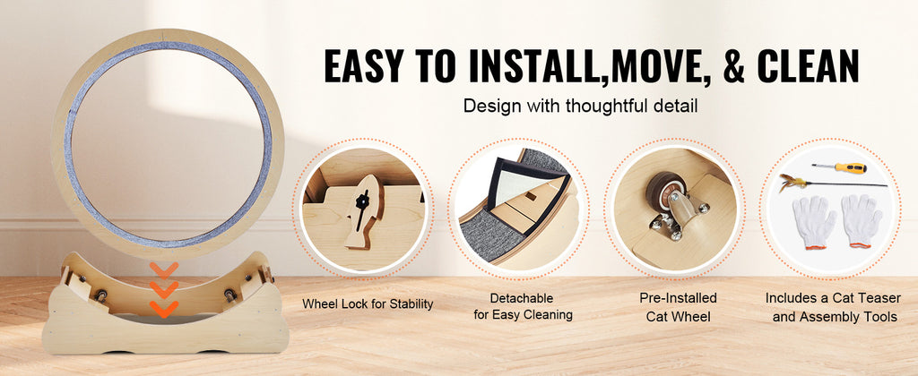 SucceBuy Wooden Cat Exercise Wheel with Removable Carpet