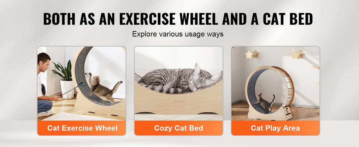 SucceBuy Wooden Cat Exercise Wheel with Removable Carpet