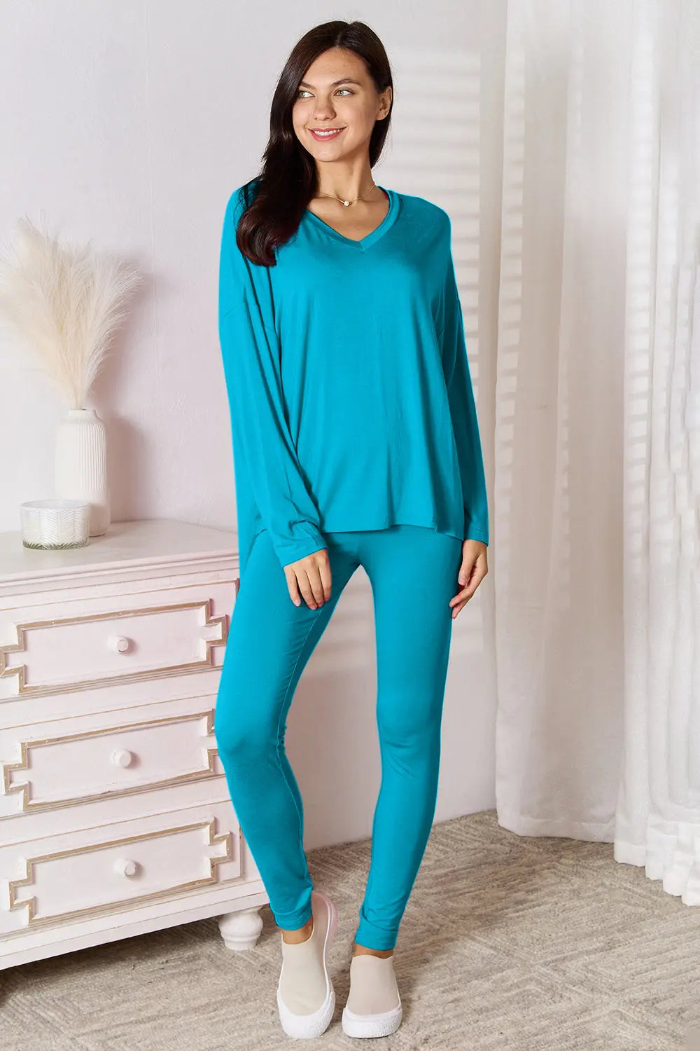 Basic Bae V-Neck Lounge Set – Soft Long Sleeve - Whispering Desires Shoppe