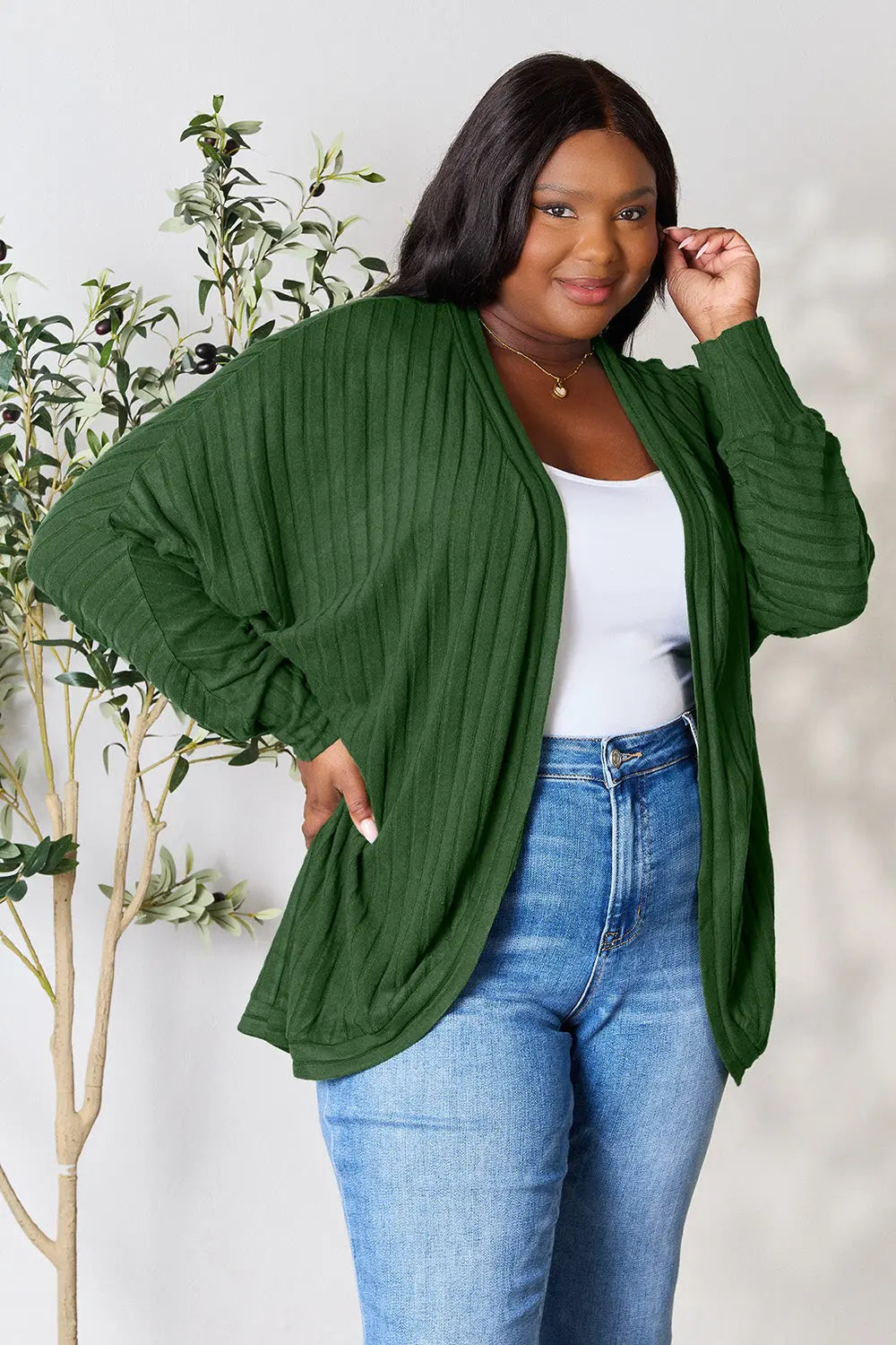Basic Bae Ribbed Cocoon Cardigan (Full-Size) - Whispering Desires Shoppe