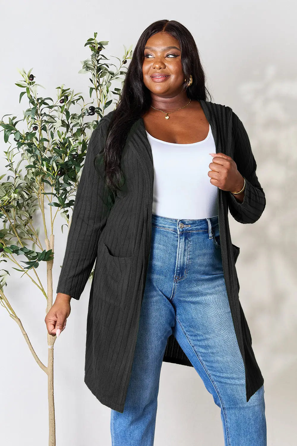 Basic Bae Pocketed Longline Hooded Cardigan - Whispering Desires Shoppe