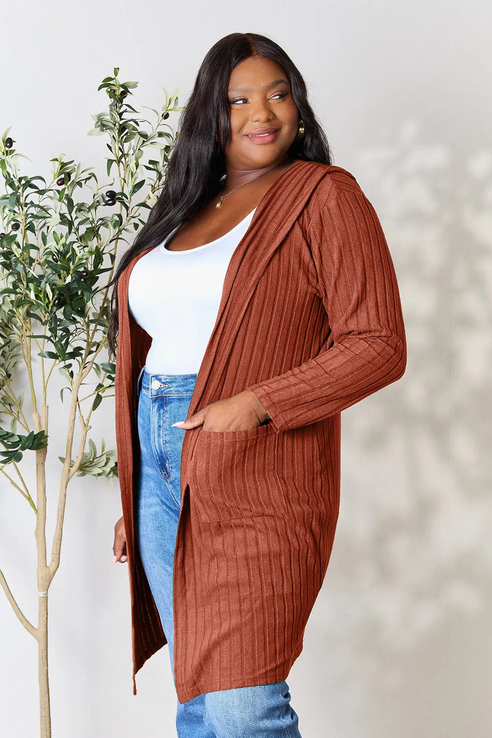 Basic Bae Pocketed Longline Hooded Cardigan - Whispering Desires Shoppe