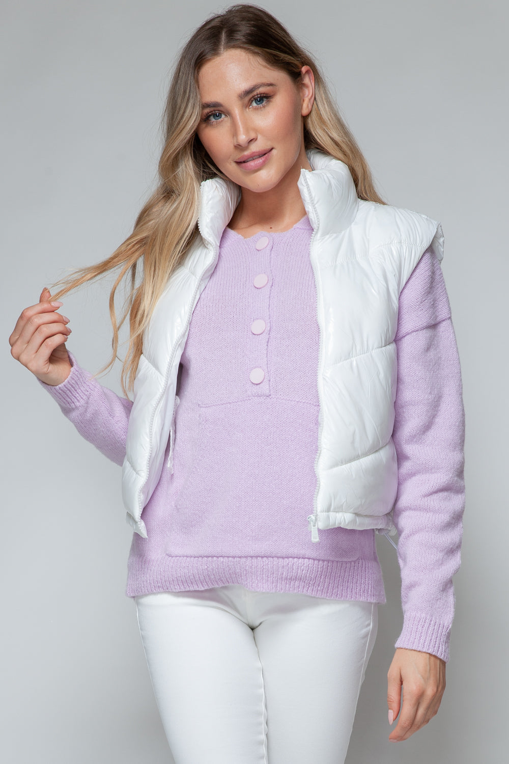 Snobbish Zip Up Turtleneck Shiny Quilted Vest - Whispering Desires Shoppe