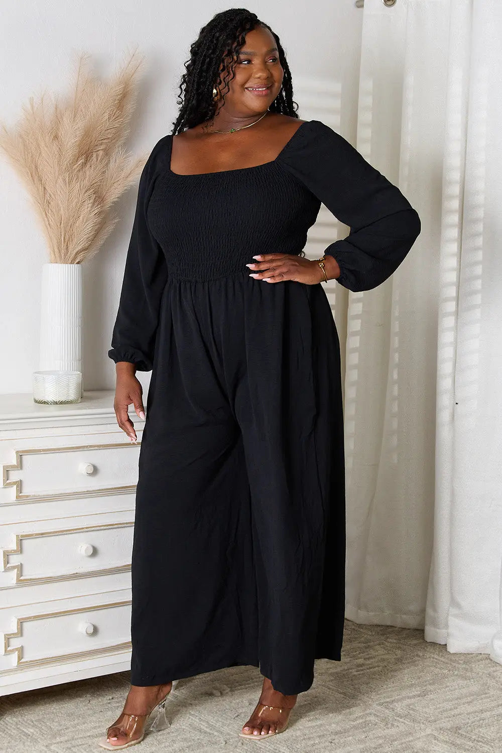 Double Take Square-Neck Jumpsuit with Pockets - Whispering Desires Shoppe