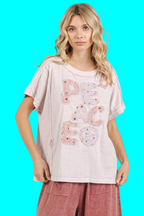 Mittoshop PEACE Round Neck Short Sleeve T-Shirt Trendsi