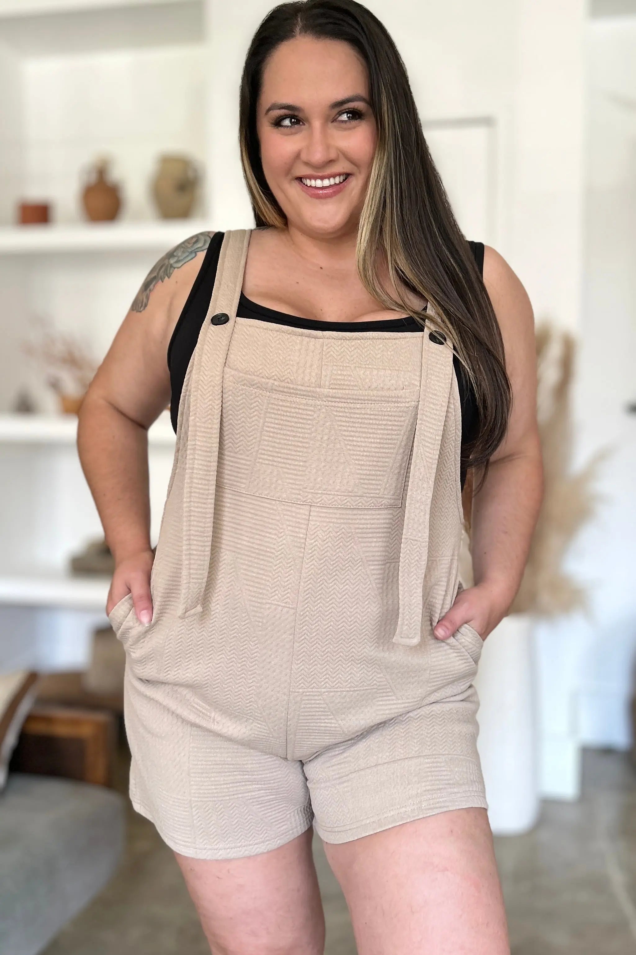 Double Take Full-Size Textured Sleeveless Romper - Whispering Desires Shoppe