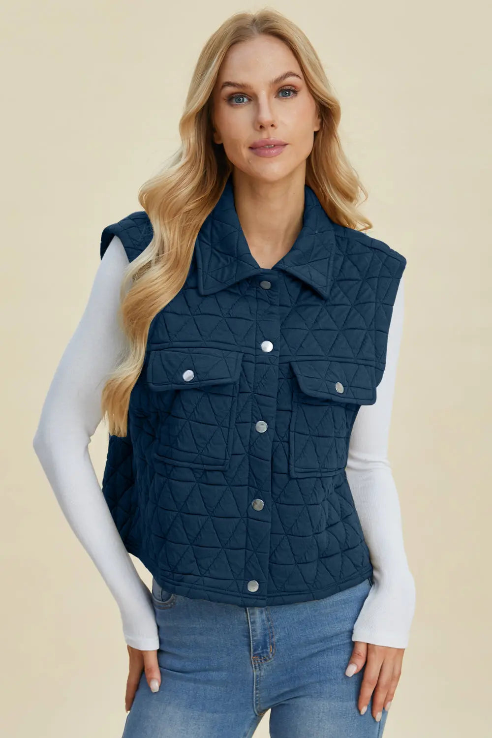 Double Take Pocketed Snap-Front Vest Coat - Whispering Desires Shoppe