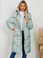 Long Sleeve Longline Hooded Winter Coat - Whispering Desires Shoppe