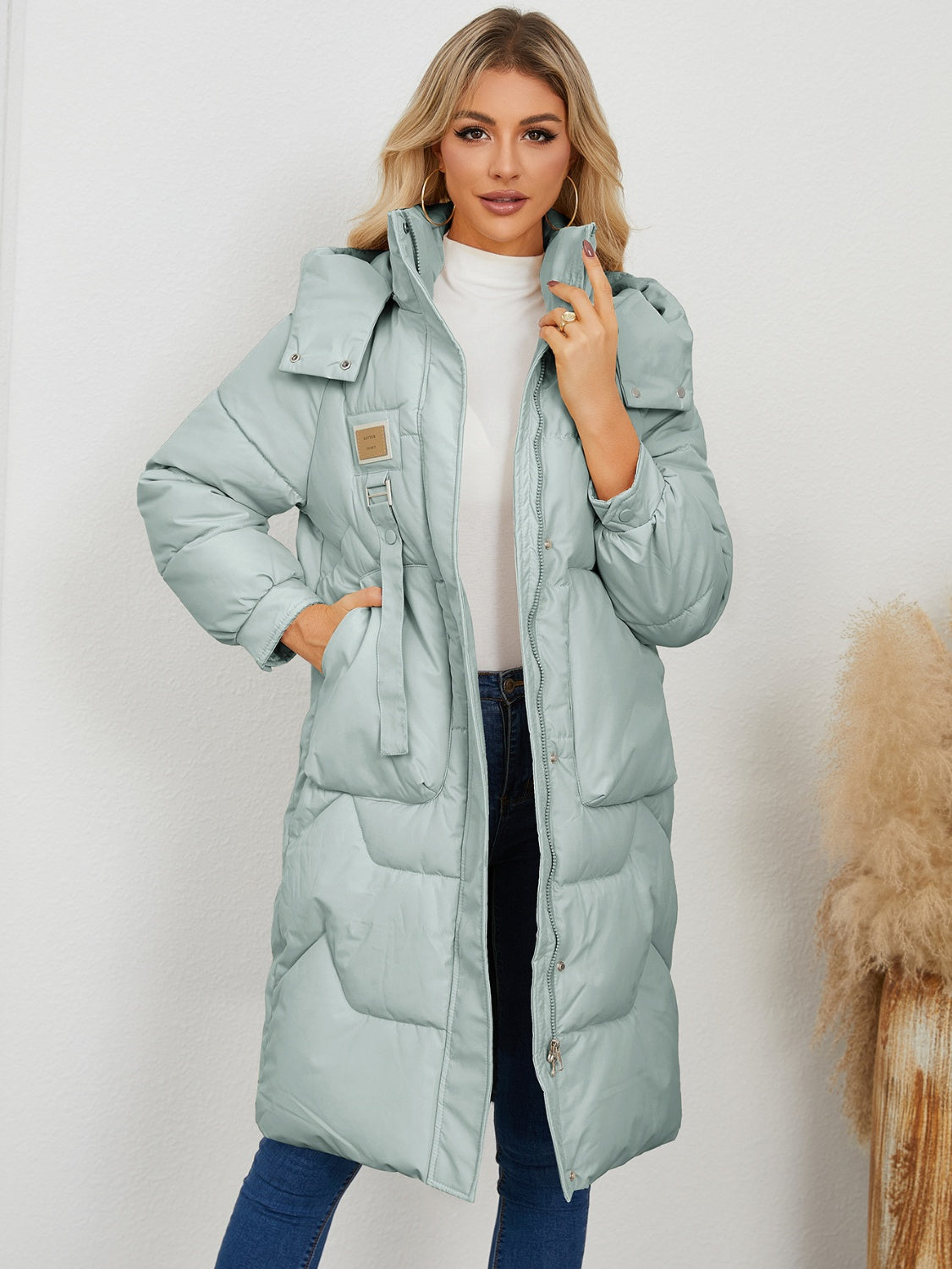 Long Sleeve Longline Hooded Winter Coat - Whispering Desires Shoppe