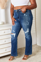 Judy Blue Mid-Rise Hand Sand & Destroy Bootcut Jeans - Whispering Desires Shoppe