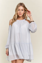ADORA Cold Shoulder Balloon Sleeve Mini Dress - Whispering Desires Shoppe