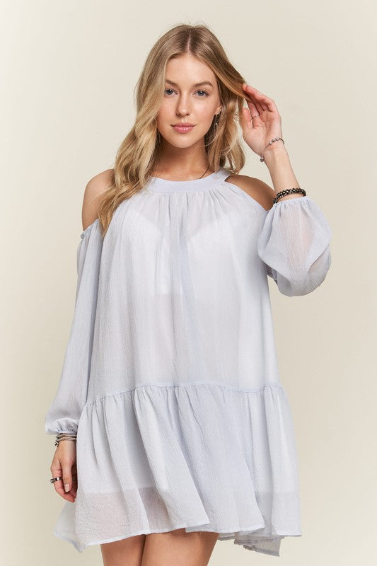 ADORA Cold Shoulder Balloon Sleeve Mini Dress - Whispering Desires Shoppe