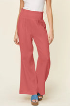Double Take Smocked-Waist Wide-Leg Cotton Pants - Whispering Desires Shoppe