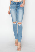 RISEN High-Rise Knee Distressed Skinny Jeans - Whispering Desires Shoppe