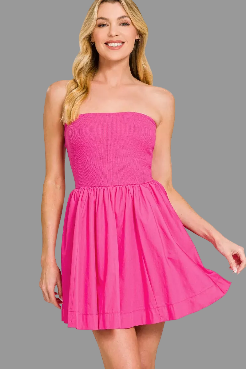 Zenana Combined Knit Tube Top Flare Mini Dress Trendsi