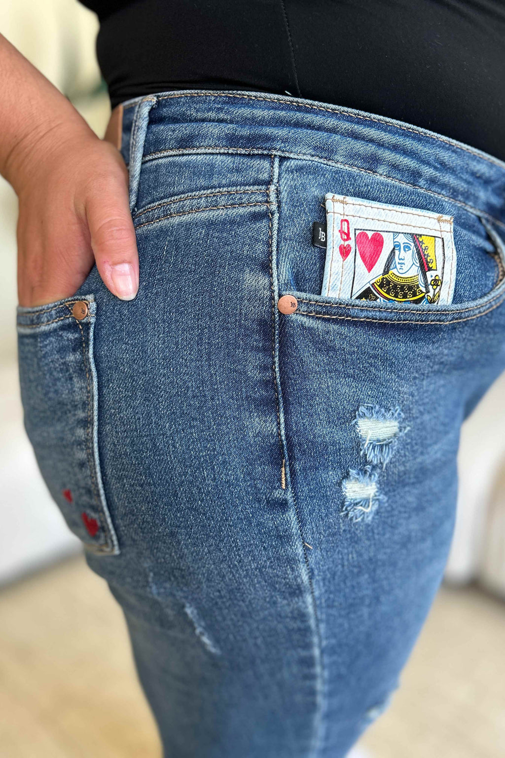 Judy Blue Queen of Hearts Coin-Pocket Boyfriend Jeans - Whispering Desires Shoppe