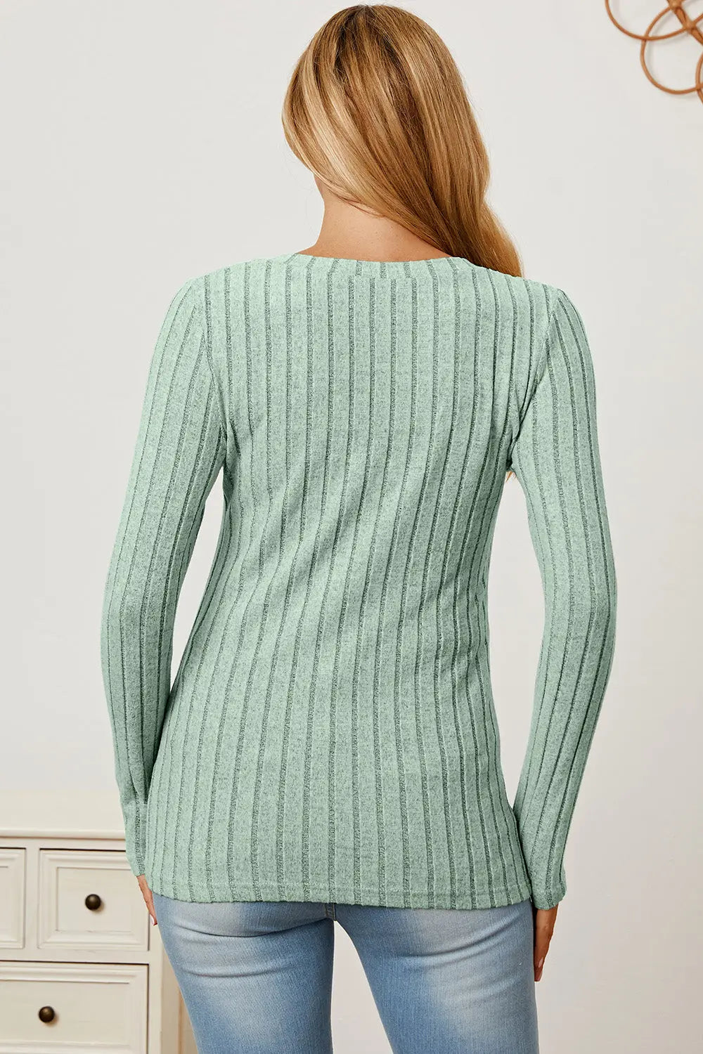 Basic Bae Ribbed V-Neck Long Sleeve Tee - Whispering Desires Shoppe
