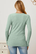 Basic Bae Ribbed V-Neck Long Sleeve Tee - Whispering Desires Shoppe
