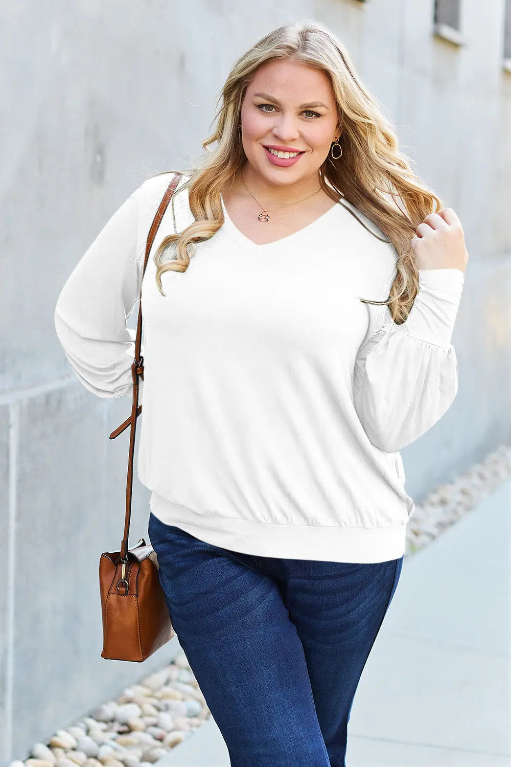 Basic Bae V-Neck Lantern Sleeve Top — Full Sizes - Whispering Desires Shoppe
