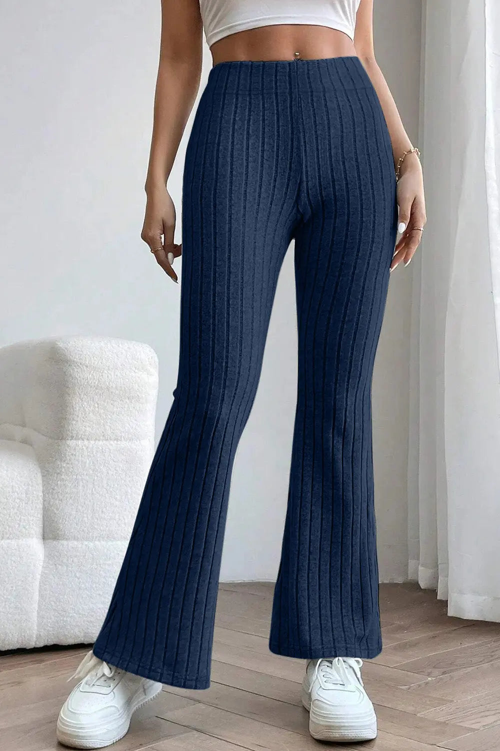 Basic Bae Ribbed High-Waist Flare Pants - Whispering Desires Shoppe