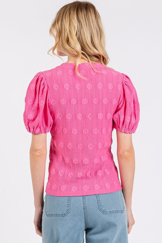 Mittoshop Flower Pattern Round Neck Short Sleeve Top - Whispering Desires Shoppe