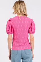 Mittoshop Flower Pattern Round Neck Short Sleeve Top - Whispering Desires Shoppe