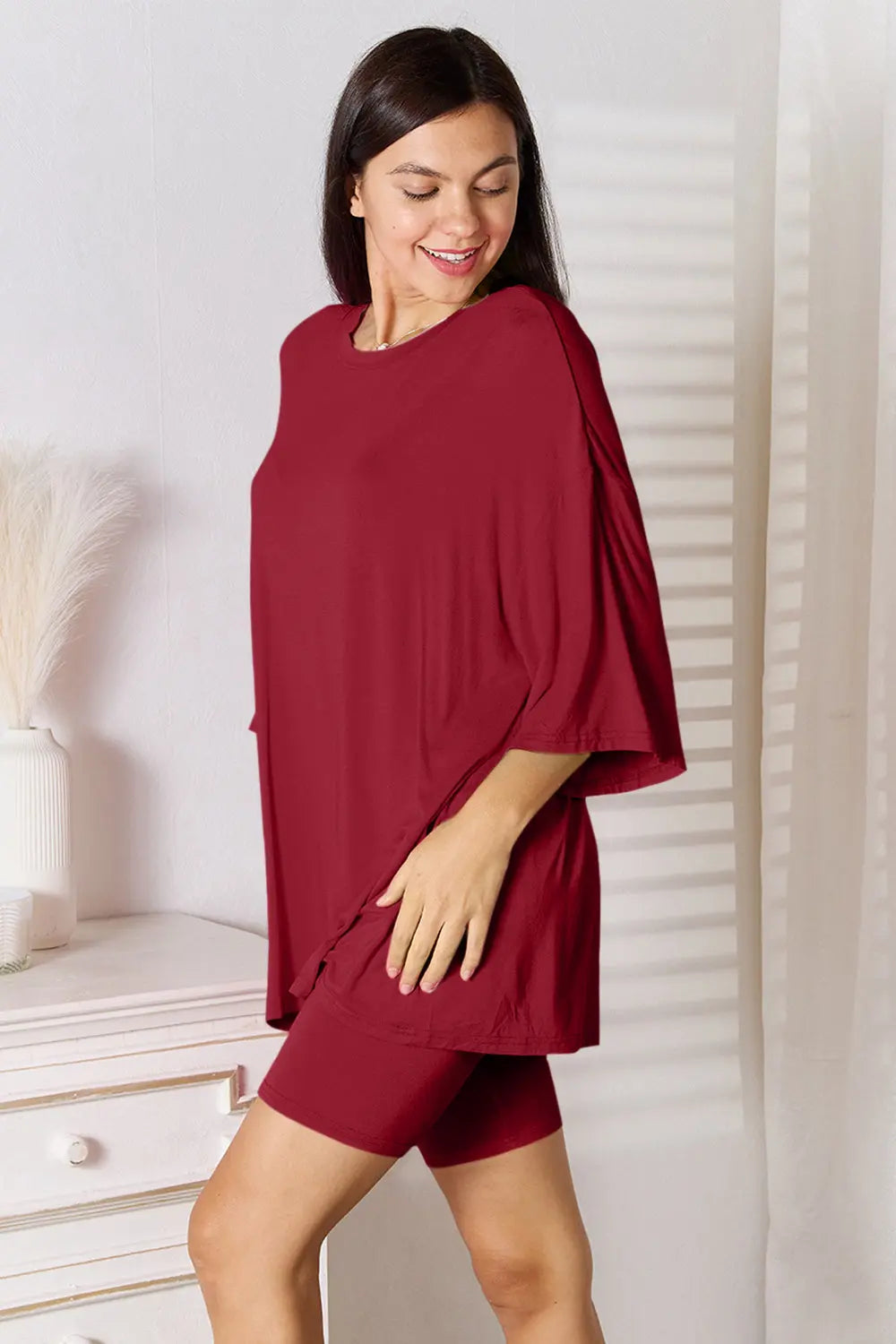 Basic Bae Soft Rayon 3/4 Sleeve Top & Shorts Set - Whispering Desires Shoppe