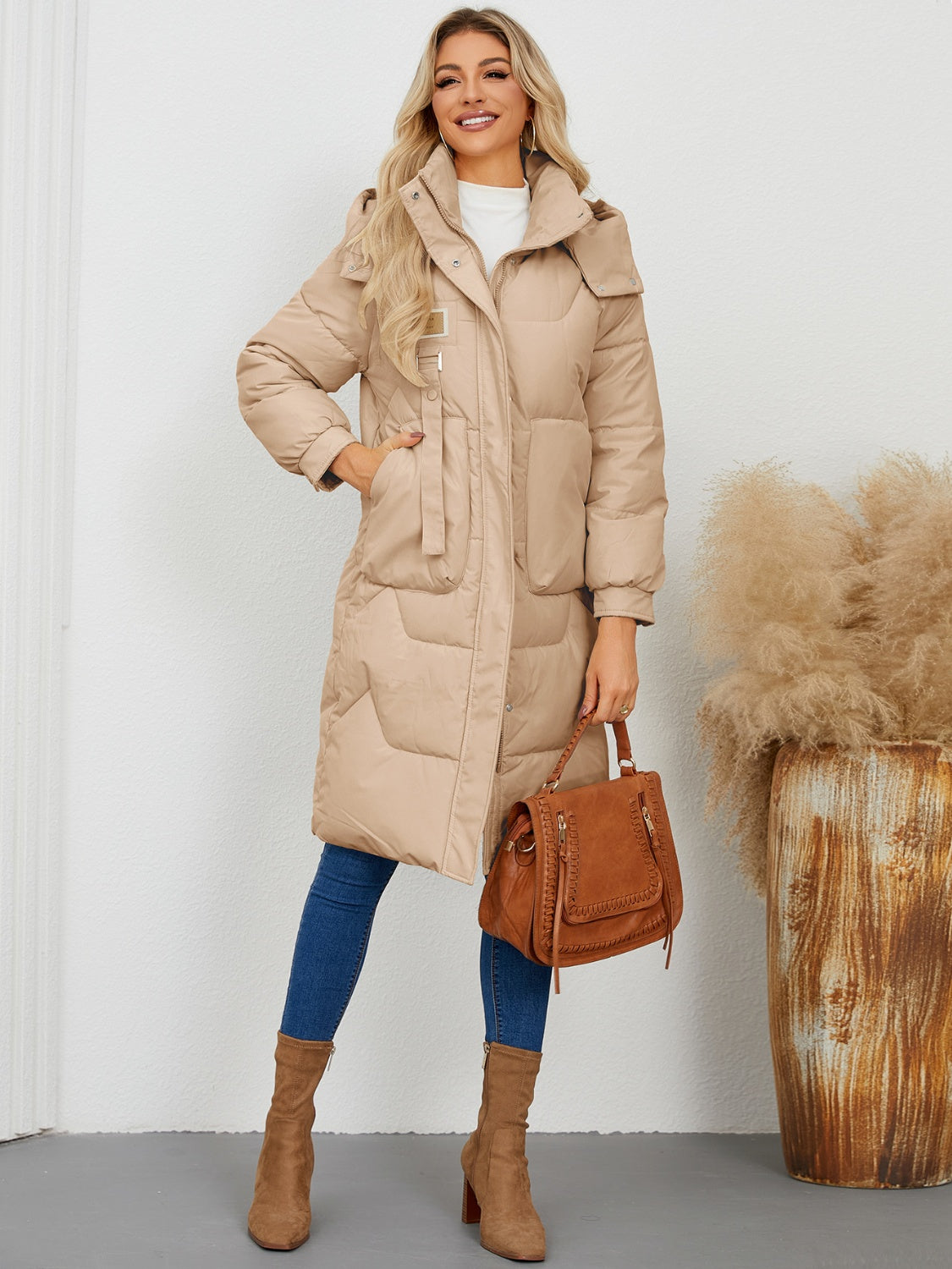 Long Sleeve Longline Hooded Winter Coat - Whispering Desires Shoppe