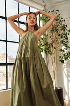 ADORA Crisscross Wide Strap Drawstring Detail Midi Dress - Whispering Desires Shoppe