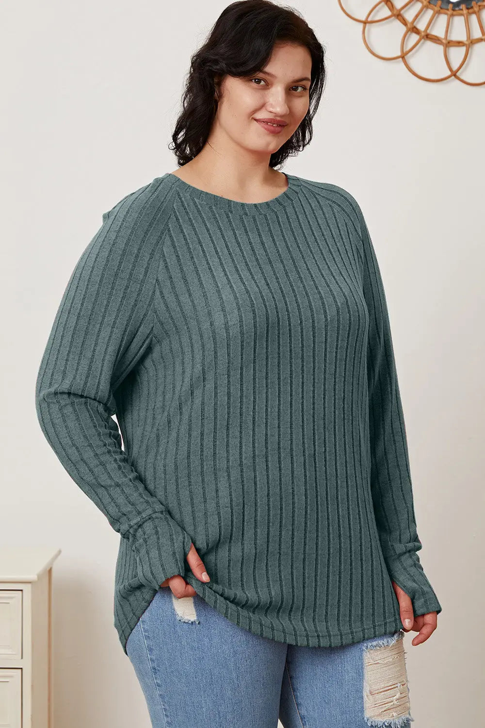 Basic Bae Ribbed Thumbhole Long-Sleeve Tee - Whispering Desires Shoppe