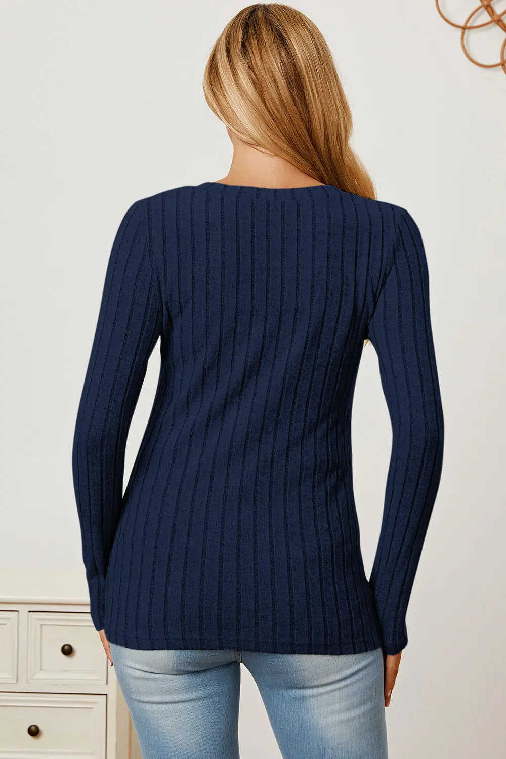 Basic Bae Ribbed V-Neck Long Sleeve Tee - Whispering Desires Shoppe