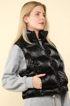 VERY J Shiny Metallic Zip Up Puffer Vest - Whispering Desires Shoppe