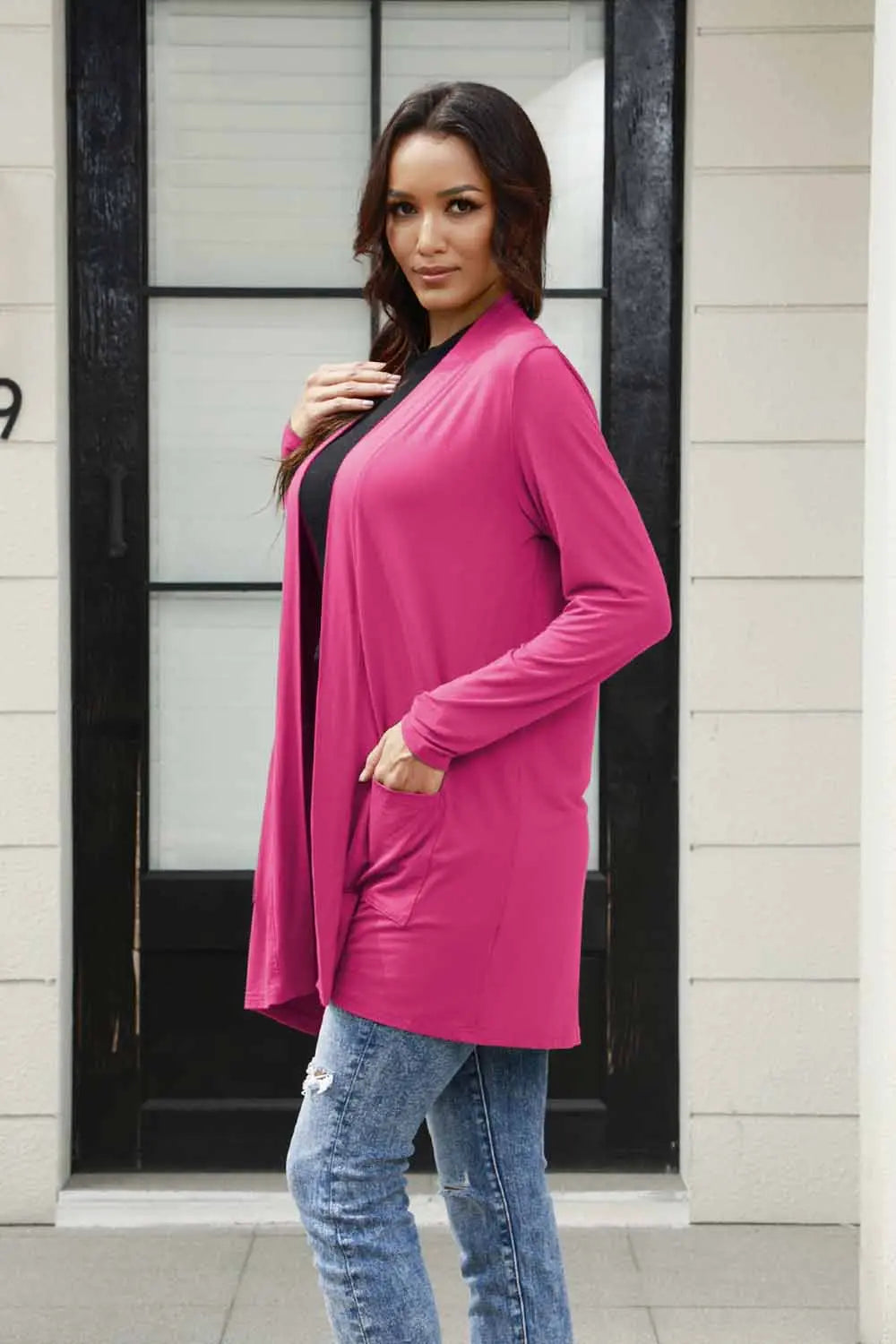 Basic Bae Open-Front Long Cardigan with Pockets - Whispering Desires Shoppe