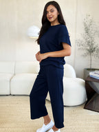 Double Take Full Size Texture Short Sleeve Top and Pants Set - Whispering Desires Shoppe