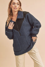 Aemi+Co Two Tone Half Zip Fleece Sweatshirt - Whispering Desires Shoppe