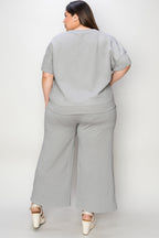 Double Take Full Size Texture Short Sleeve Top and Pants Set - Whispering Desires Shoppe