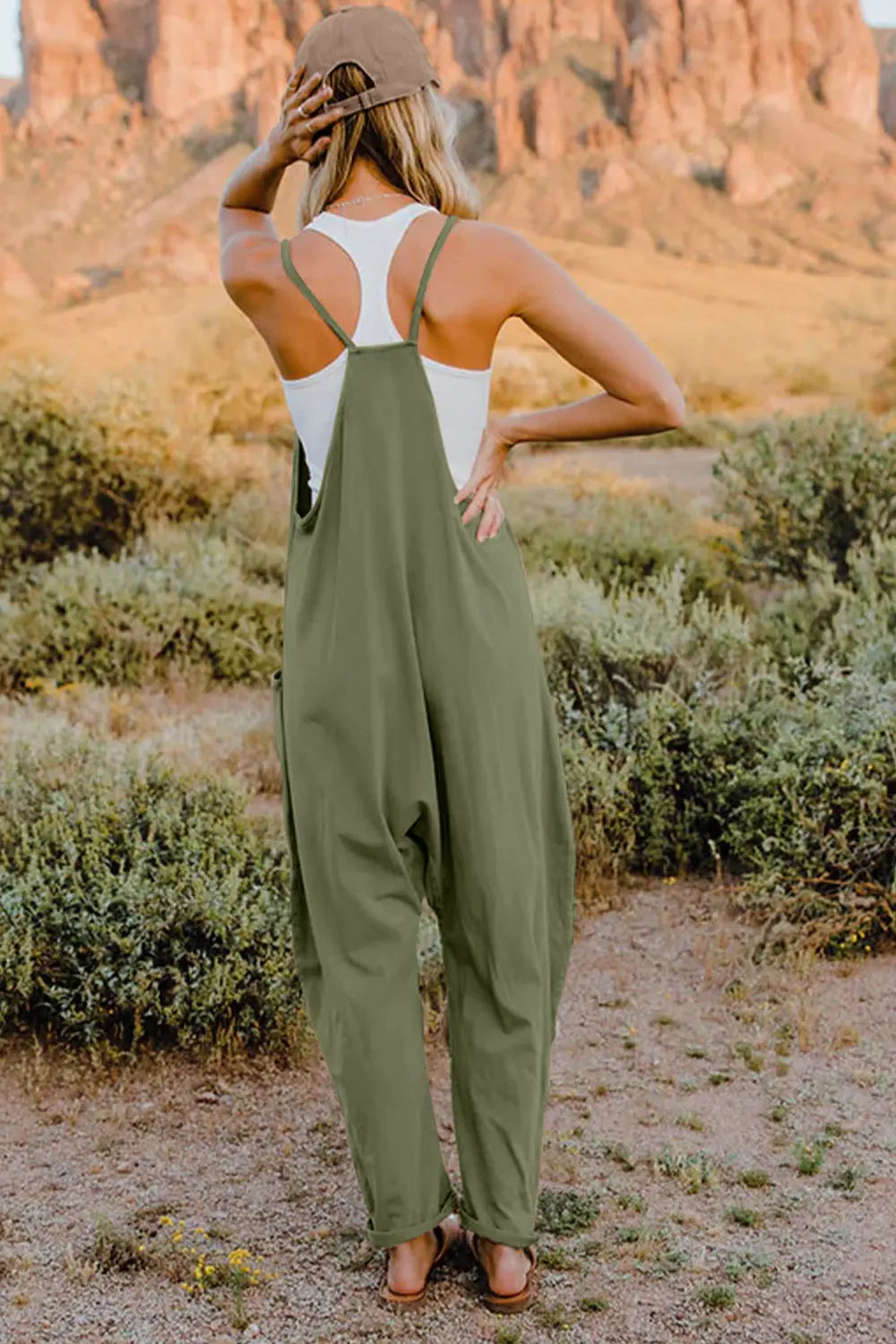 Double Take V-Neck Sleeveless Jumpsuit w/ Pockets - Whispering Desires Shoppe