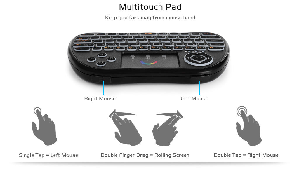 H9 Wireless Backlit Colorful Touch Remote Control Keyboard - Whispering Desires Shoppe