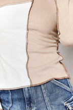 Double Take Colorblock Ribbed Exposed-Seam Top - Whispering Desires Shoppe