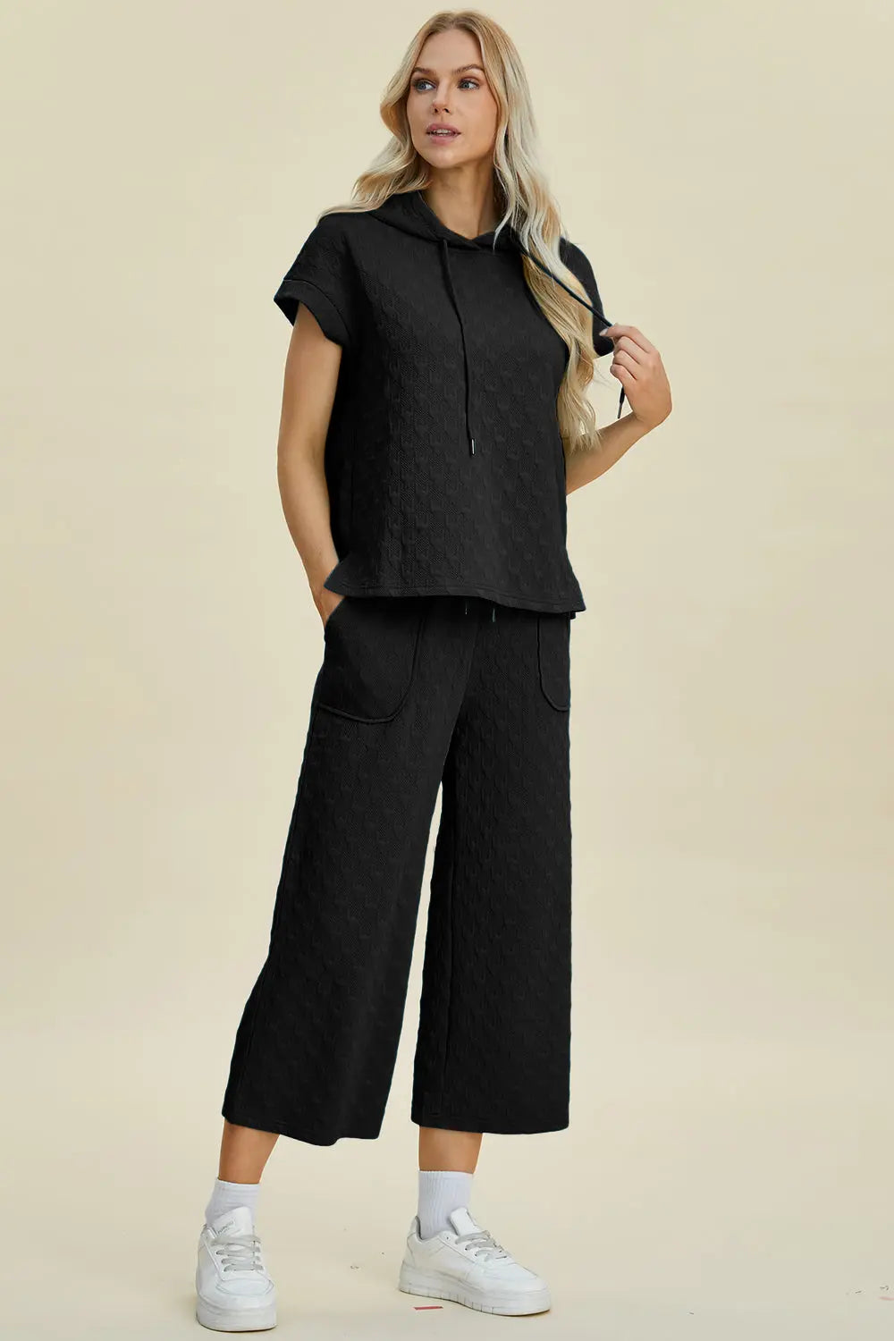 Double Take Textured Drawstring Hoodie & Pocketed Pants - Whispering Desires Shoppe