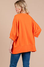 Ces Femme Side Slit Drop Shoulder Puff Sleeve Sweatshirt - Whispering Desires Shoppe