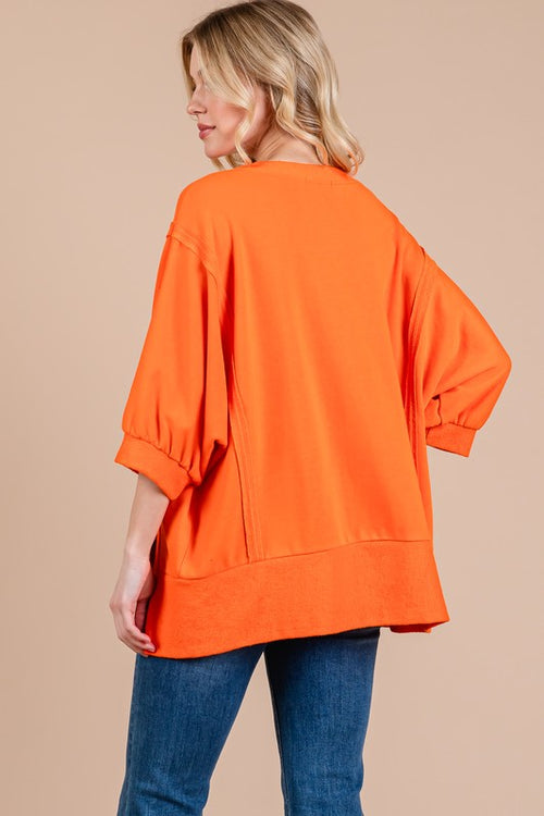 Ces Femme Side Slit Drop Shoulder Puff Sleeve Sweatshirt - Whispering Desires Shoppe