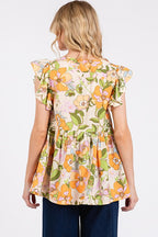 Mittoshop Floral V-Neck Ruffled Cap Sleeve Blouse - Whispering Desires Shoppe