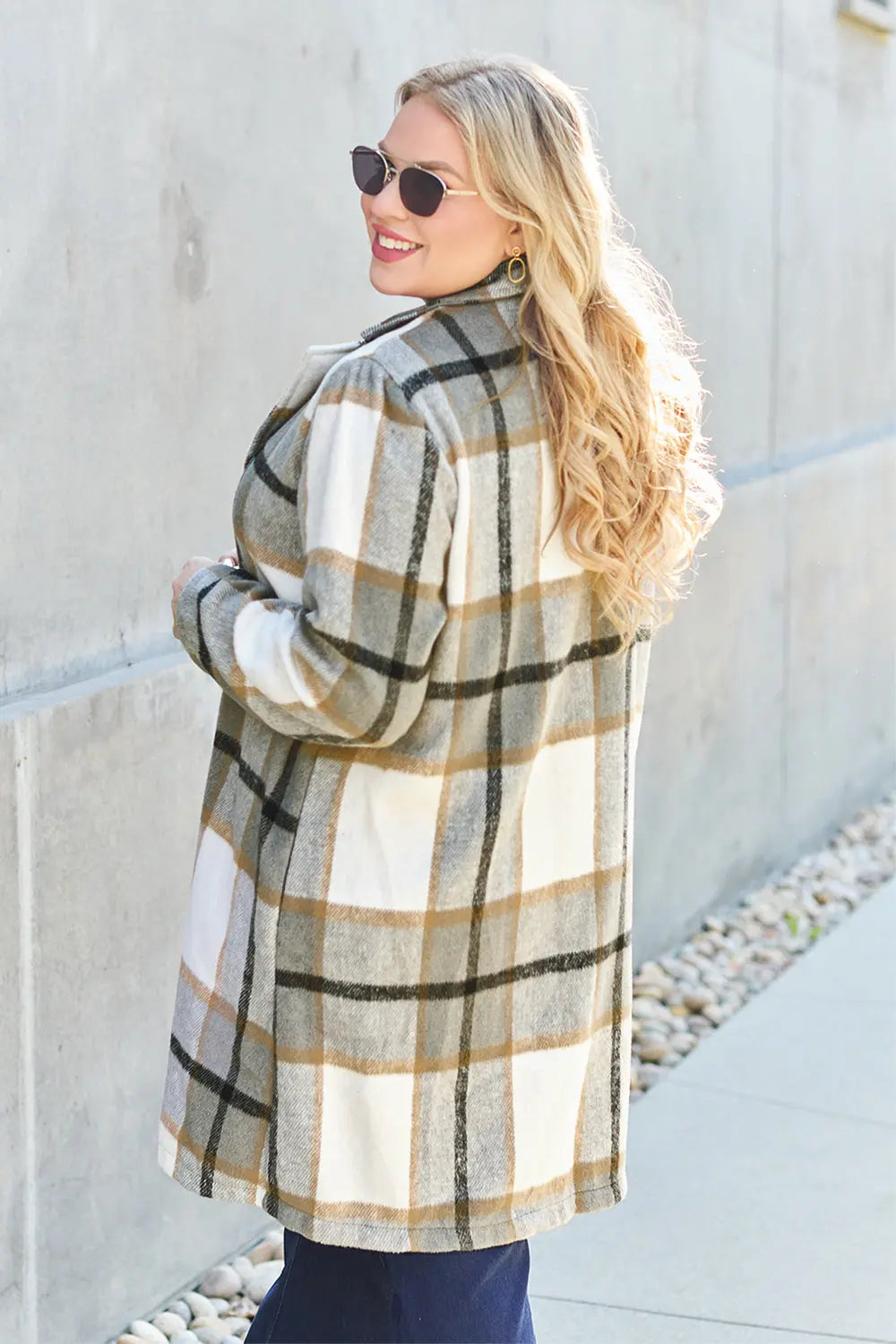 Double Take Full-Size Plaid Lapel Coat - Whispering Desires Shoppe