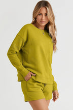 Double Take Textured Long Sleeve Top & Shorts Set - Whispering Desires Shoppe